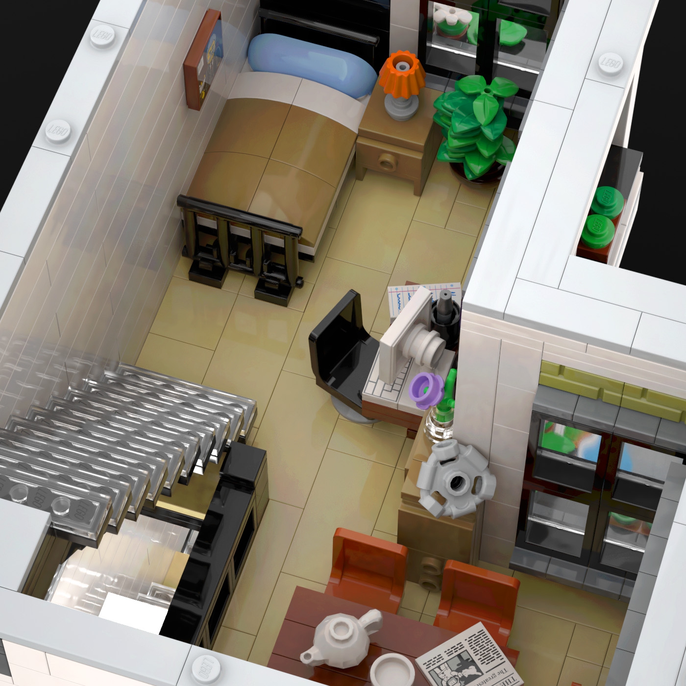 Townhouse with City Apartments and Bicycle Shop - Modular Building MOC