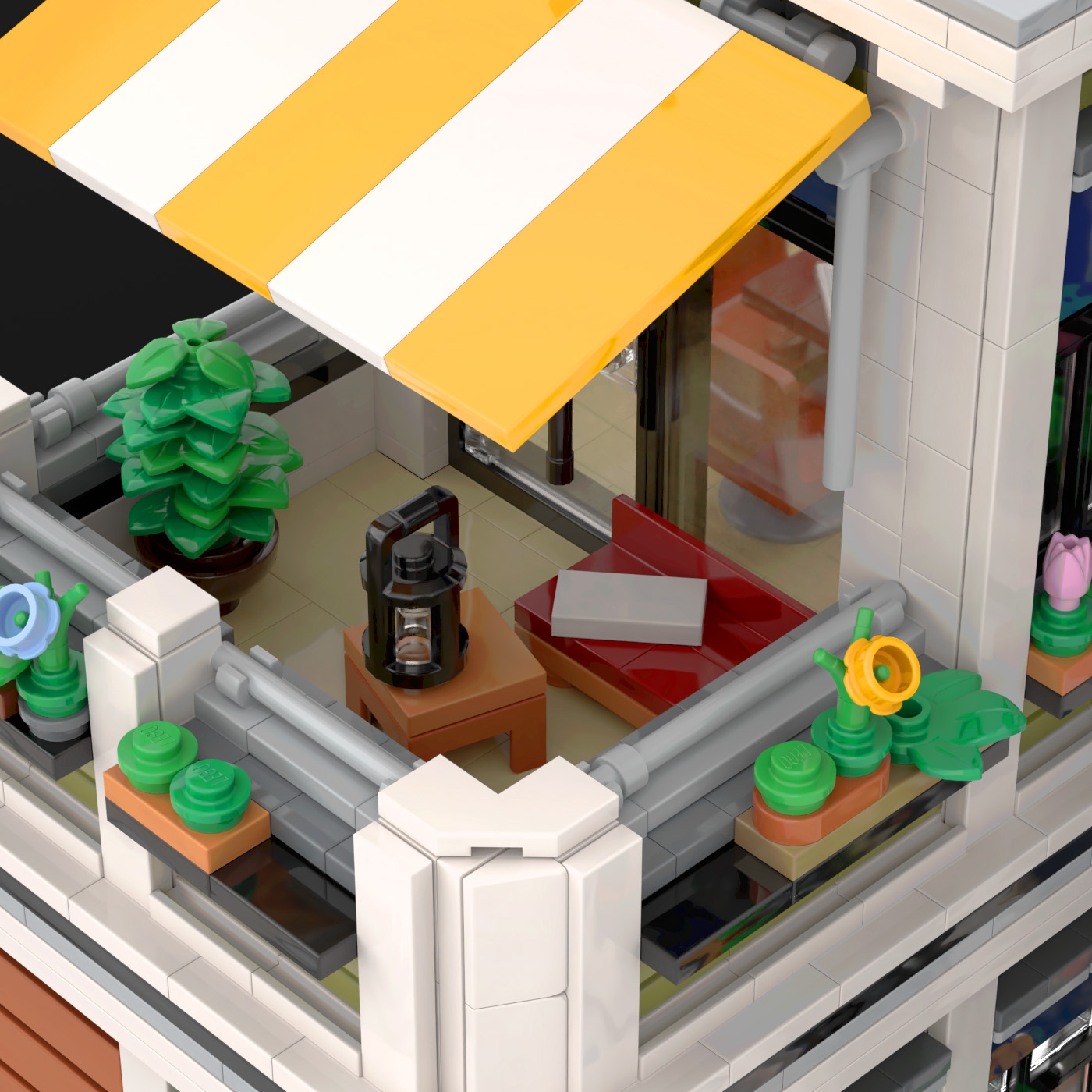 Townhouse with City Apartments and Bicycle Shop - Modular Building MOC