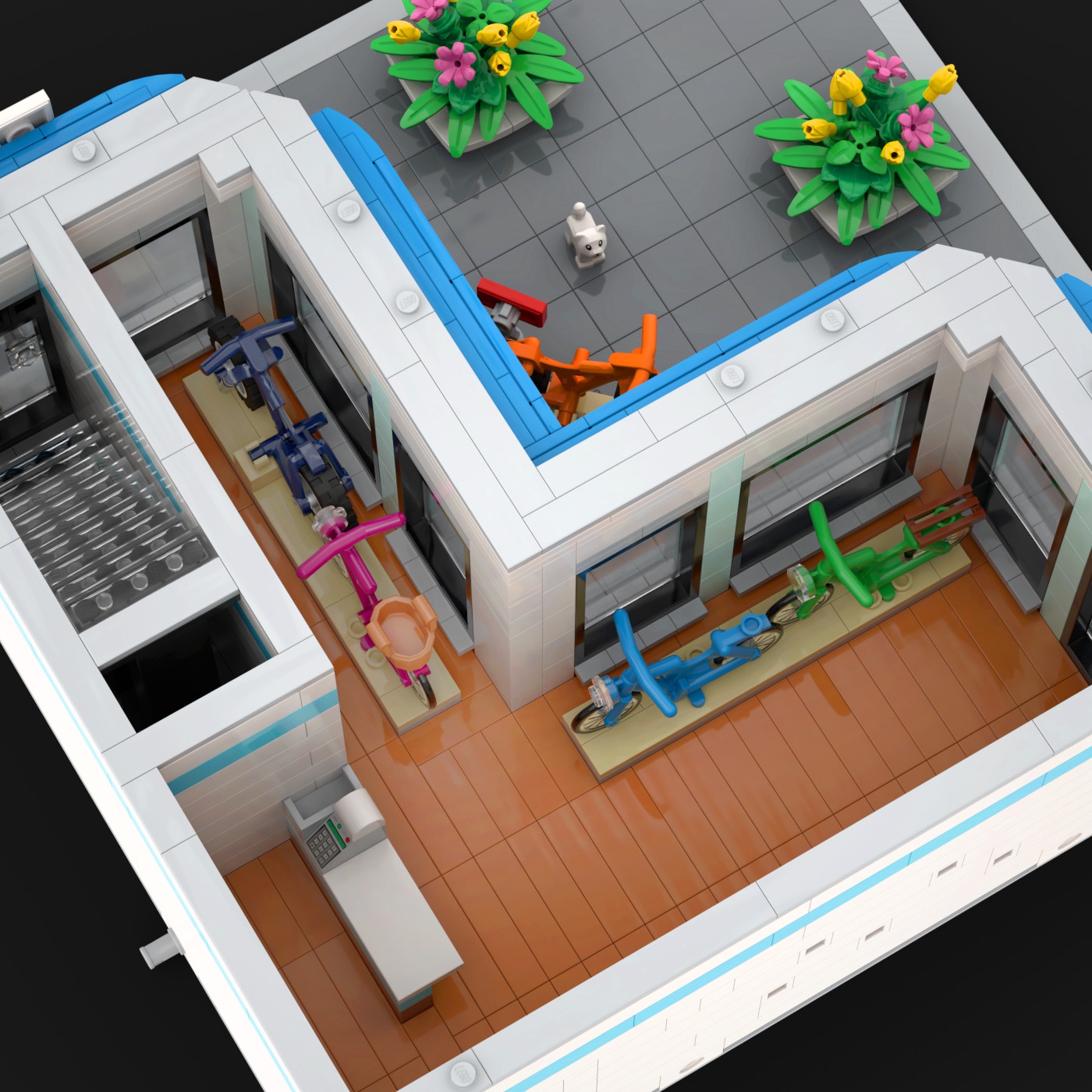 Townhouse with City Apartments and Bicycle Shop - Modular Building MOC