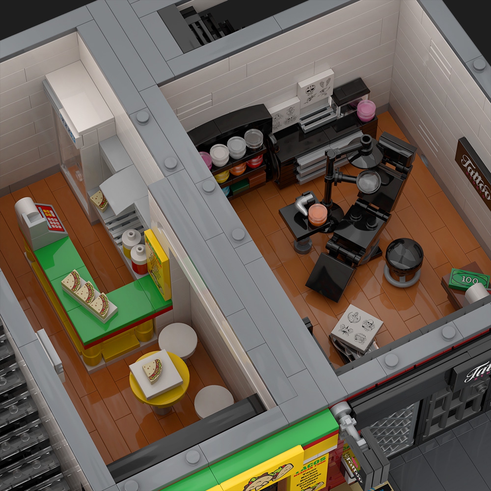 Lower Eastside Townhouse with Tattoo Shop and Tacos Restaurant - Modular Building MOC