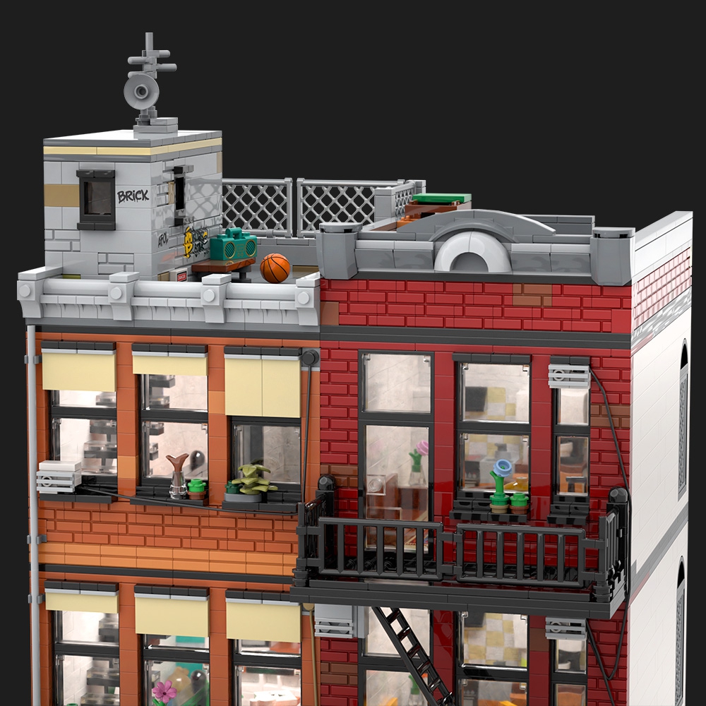 Lower Eastside Townhouse with Tattoo Shop and Tacos Restaurant - Modular Building MOC