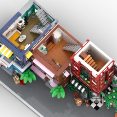 Fachwerkhäuser mit Comic Laden, Eisdiele und Kaffeehaus