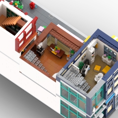 Fachwerkhäuser mit Comic Laden, Eisdiele und Kaffeehaus