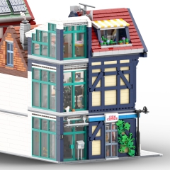 Fachwerkhäuser mit Comic Laden, Eisdiele und Kaffeehaus