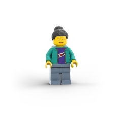 Woman with Jacket over Shirt and Top Knot Bun