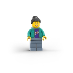 Woman with Jacket over Shirt and Top Knot Bun