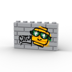 Brick Head with Glasses Graffiti Wall