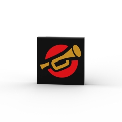 Gold Bugle on Red Circle