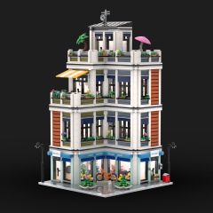 Townhouse with City Apartments and Bicycle Shop - Modular Building MOC