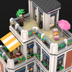 Townhouse with City Apartments and Bicycle Shop - Modular Building MOC