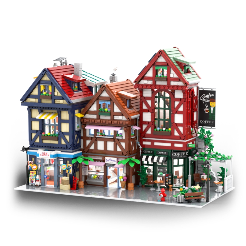 Terraced Half Timbered Houses with Comic Store, Ice Cream Shop and Coffee House