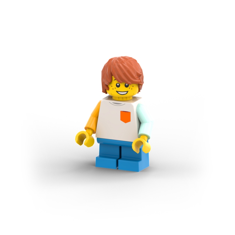 Boy, Freckles, White Shirt with Orange Pocket