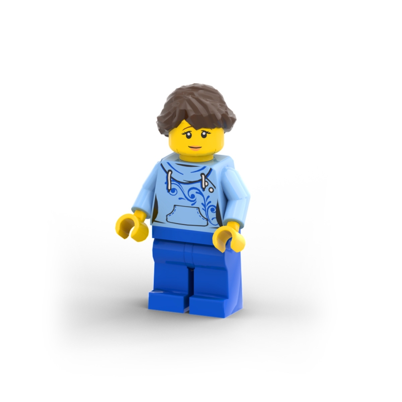 Ludo Blue, Bright Light Blue Hoodie and Braided Ponytail