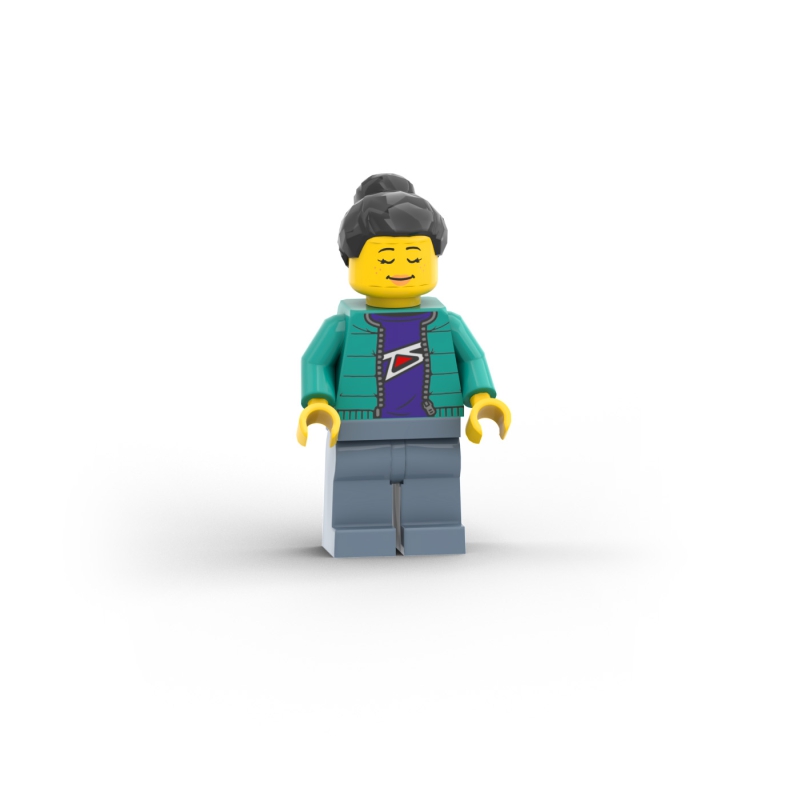 Woman with Jacket over Shirt and Top Knot Bun